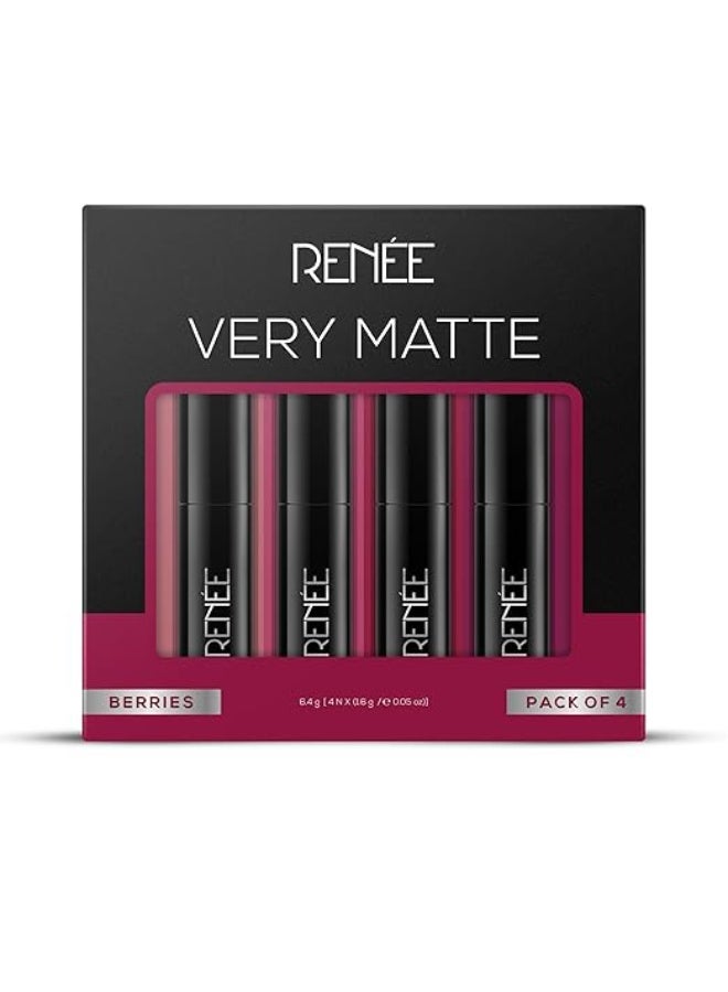RENEE Very Matte Pack of 4 Matte Lipsticks 6.4g - Berries, Intense Color Pay Off, Full Coverage, Long Lasting & Weightless, Easy Glide Formula With Velvety Finish, Suitable for All Occasion & Gifting - Image 1